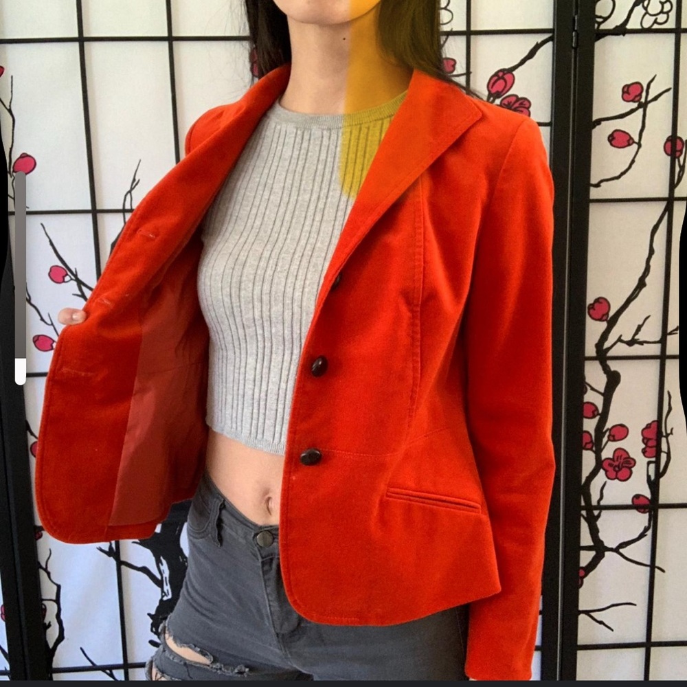 Talbots Womens Velour Suede Suit Jacket Blazer Orange Rust Sz 12 Lined Trendy‎